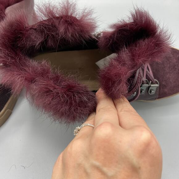 BCBGMAXAZRIA Deniz Hi Top Sneakers Size 7 Rabbit Fur Bordeaux‎ Burgundy Suede - Picture 12 of 13